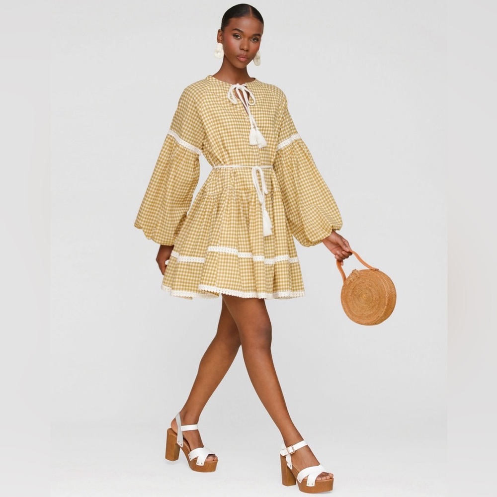 Ave Les filles gingham print long sleeve mini dress
